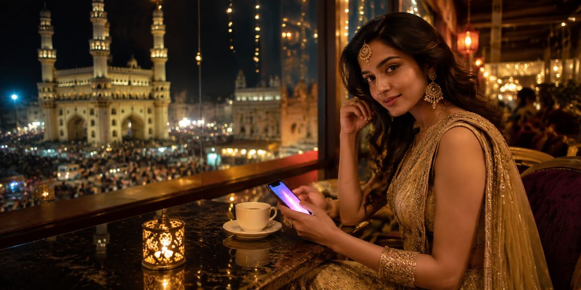 Indian player enjoying gaming with traditional lehenga dress in background