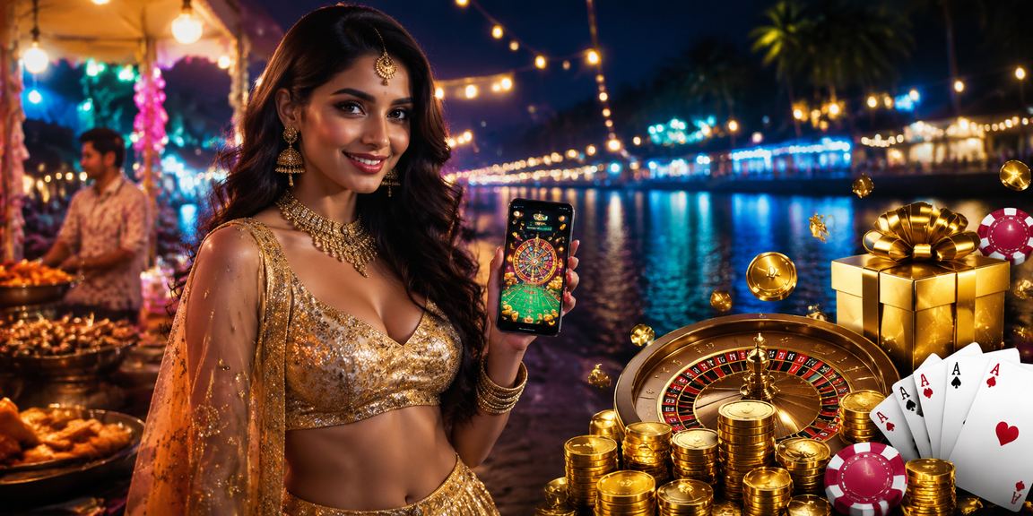 Casino mobile app with traditional lehenga dress in background